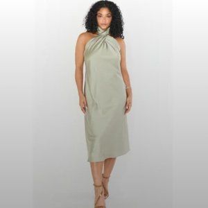 NWT Show Me Your Mumu Jasmine Halter Midi Dress Moss Green Luxe Satin L